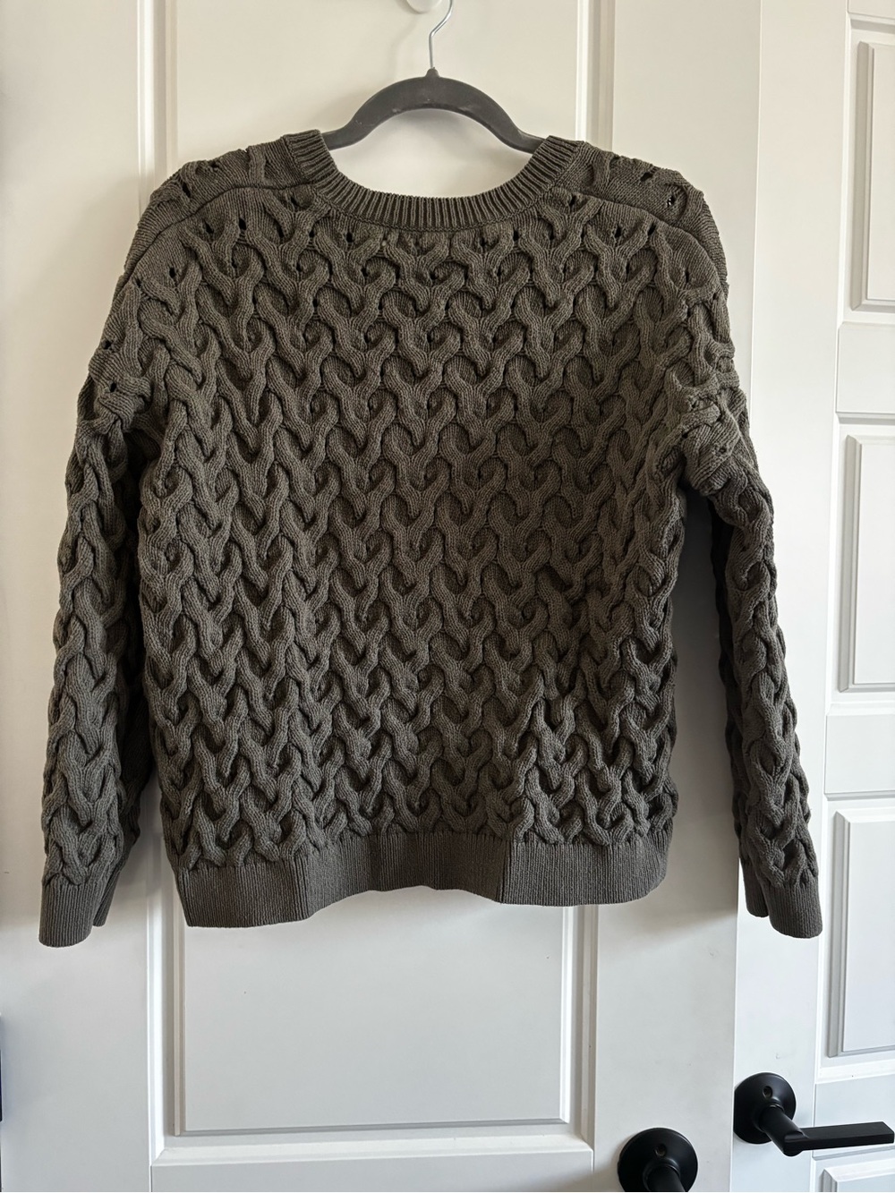 InWear Moss Green Pointelle Cable Knit Boxy Sweater – Cotton Blend | Size M L - Picture 3 of 5